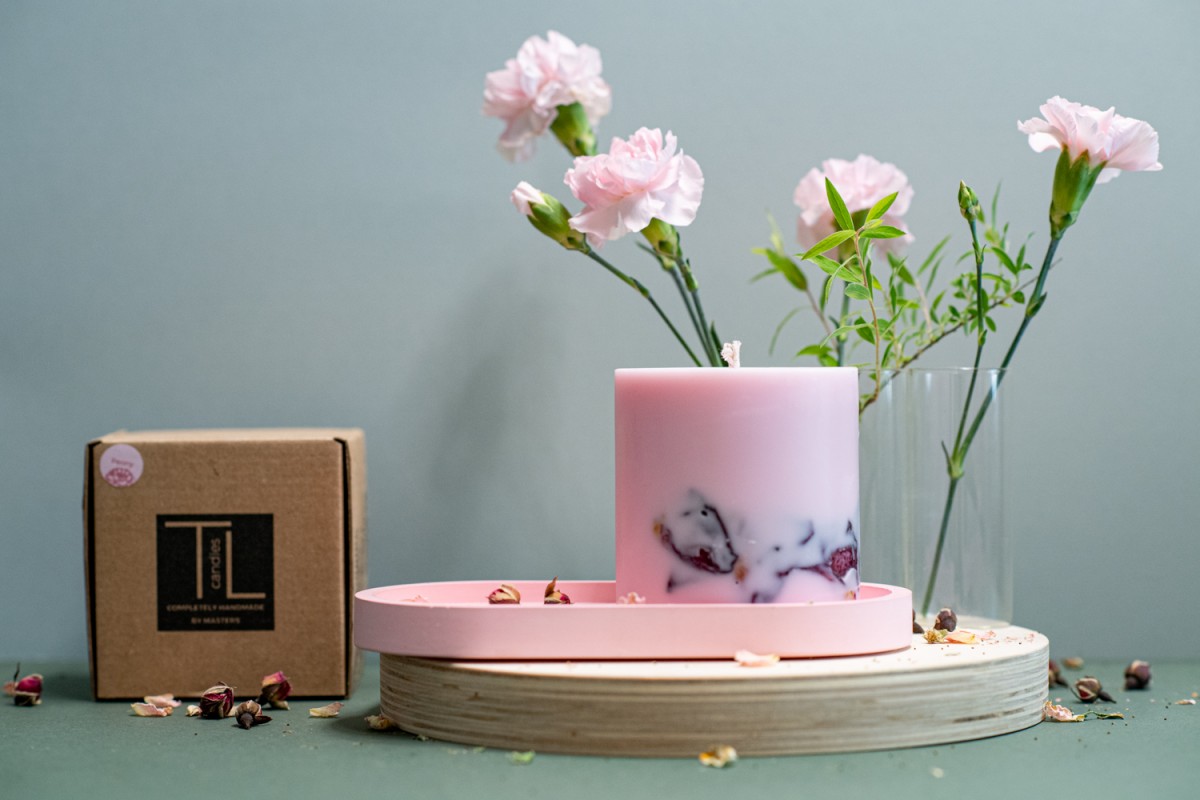 Sojas vaska svece ar Peonijas aromātu - rozā - XL